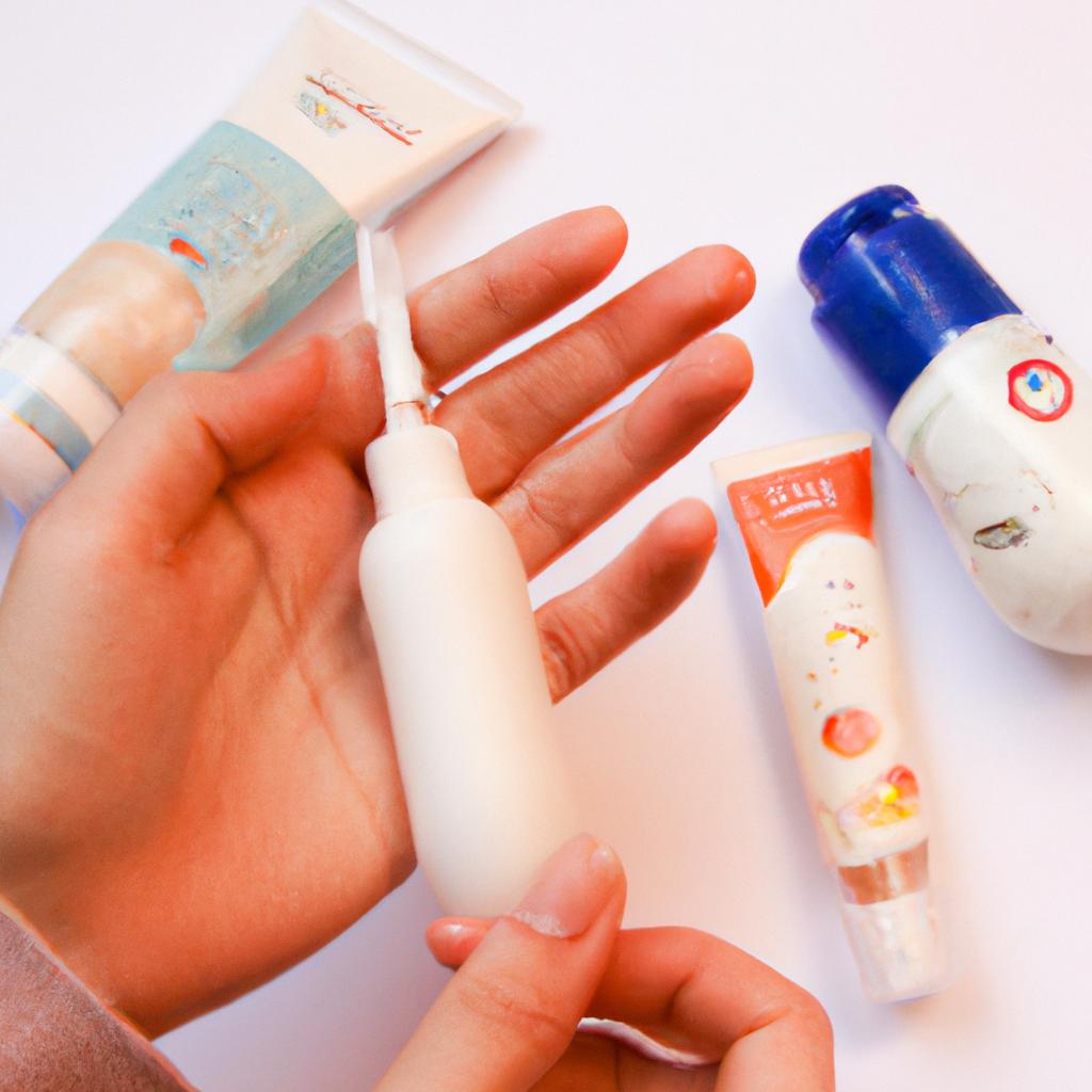 Person using various personal care products