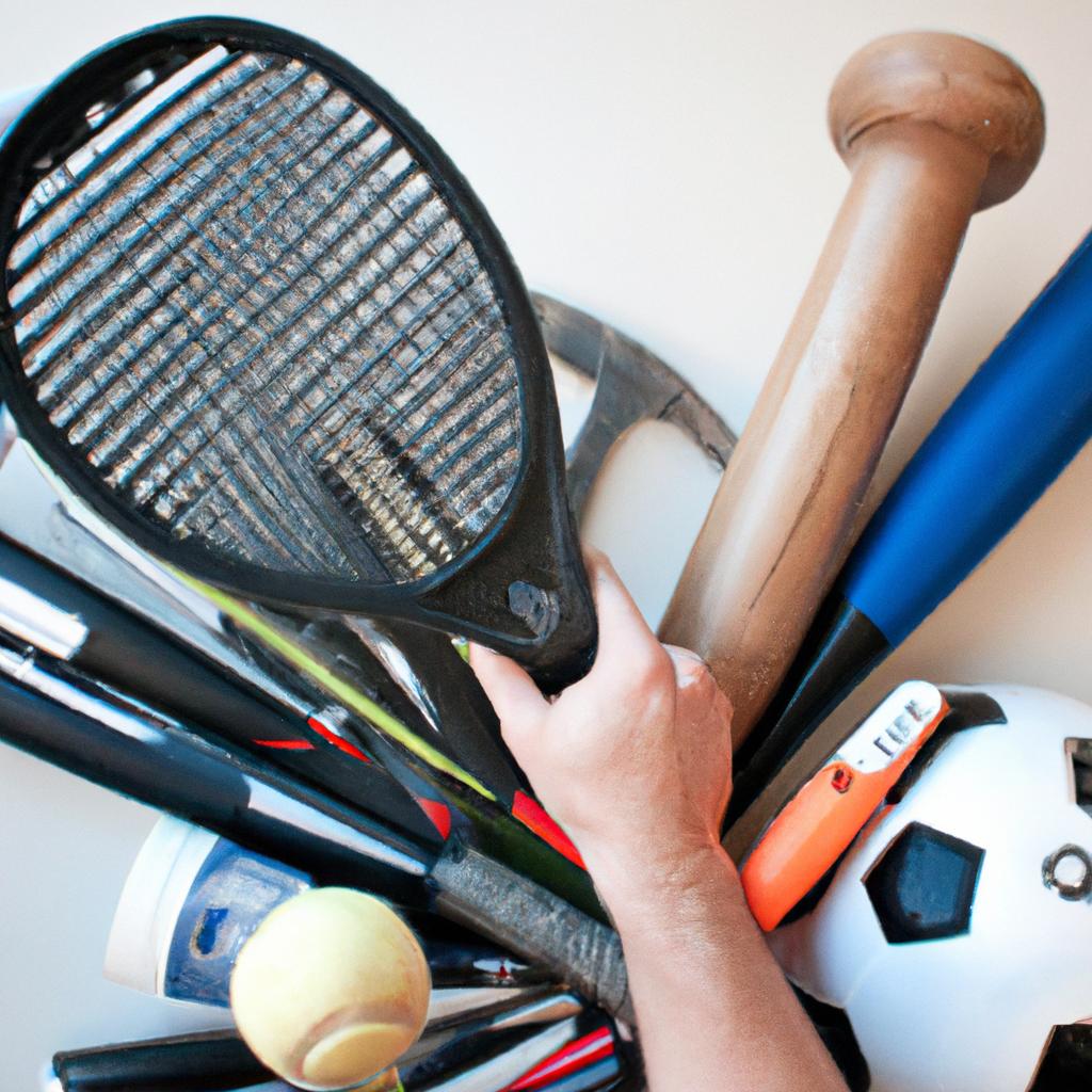 Person holding various sports equipment